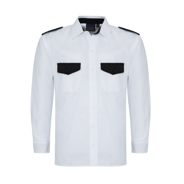 White Long Sleeve Security Shirt With Black Details
